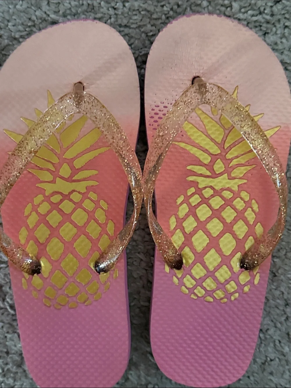 Pink Pineapple Flip Flops with Gold Pineapple Print girls size 12/13 toddler